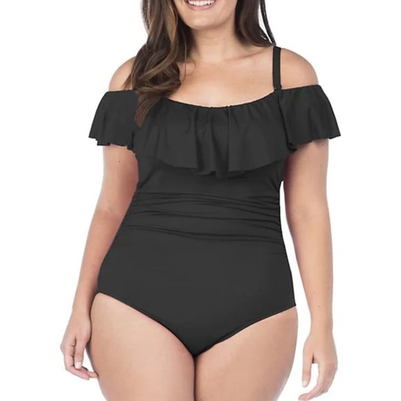 La Blanca Other - La Blanca Plus Size Black Ruffle One Piece